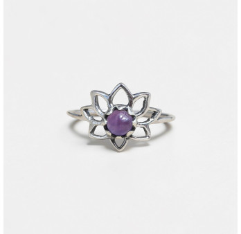 Petite bague fleur de lotus et pierre Améthyste T49