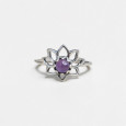 Petite bague fleur de lotus et pierre Améthyste T49
