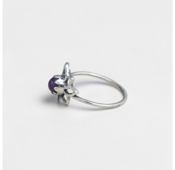 Petite bague fleur de lotus et pierre Améthyste T49