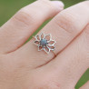 Petite bague fleur de lotus et pierre Labradorite T49/54/59
