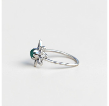 Petite bague fleur de lotus et pierre Agate verte T49/54/57/59