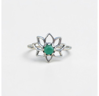Petite bague fleur de lotus et pierre Agate verte T49/54/57/59