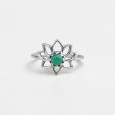 Petite bague fleur de lotus et pierre Agate verte T49/54/57/59