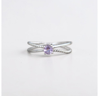 Bague fine double anneau et pierre Améthyste T49/51/53/56/59