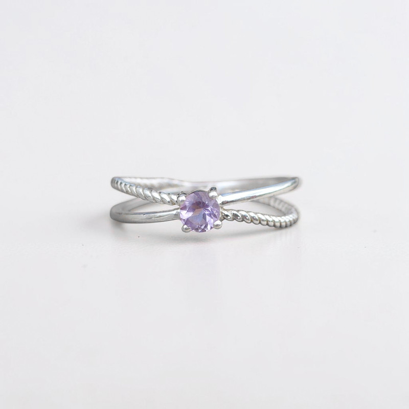 Bague fine double anneau et pierre Améthyste T49/51/53/56/59