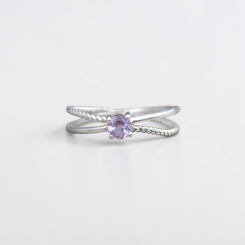 Bague fine double anneau et pierre Améthyste T49/51/53/56/59