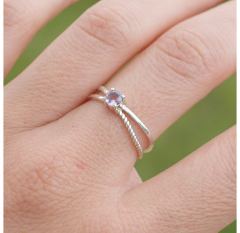 Bague fine double anneau et pierre Améthyste T49/51/53/56/59