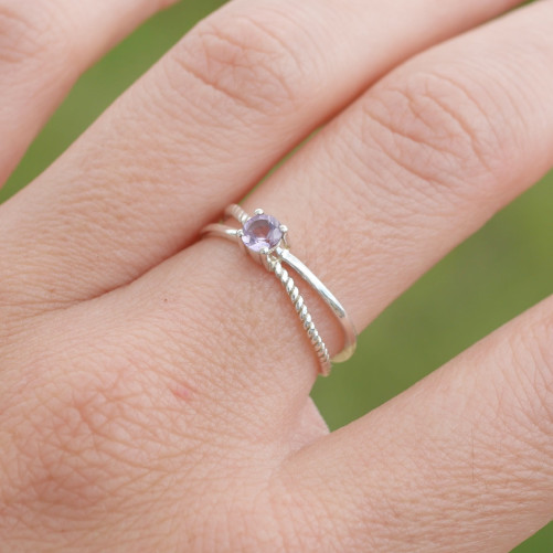 Bague fine double anneau et pierre Améthyste T49/51/53/56/59