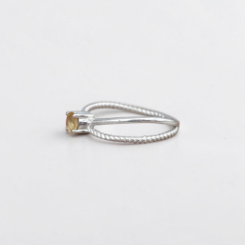 Bague fine double anneau et pierre Citrine T49/51/53/56/59