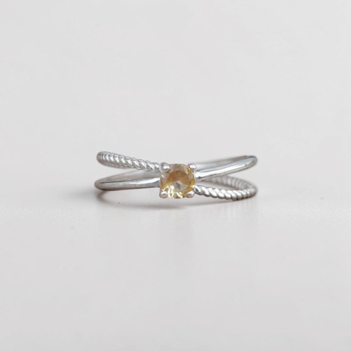 Bague fine double anneau et pierre Citrine T49/51/53/56/59