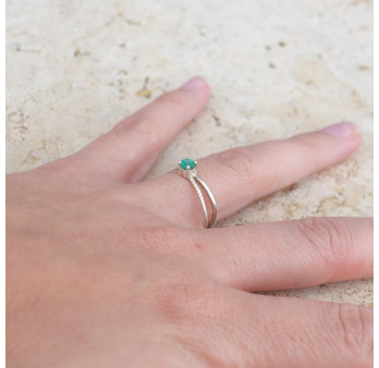 Bague fine double anneau et pierre Agate verte T49/51/54/56