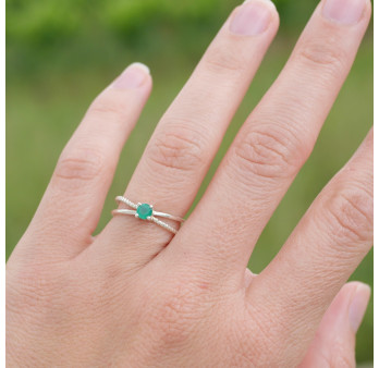 Bague fine double anneau et pierre Agate verte T49/51/54/56