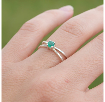 Bague fine double anneau et pierre Agate verte T49/51/54/56