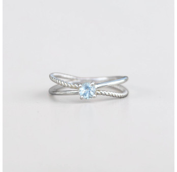 Bague fine double anneau et pierre Topaze bleue T51/54/56/59