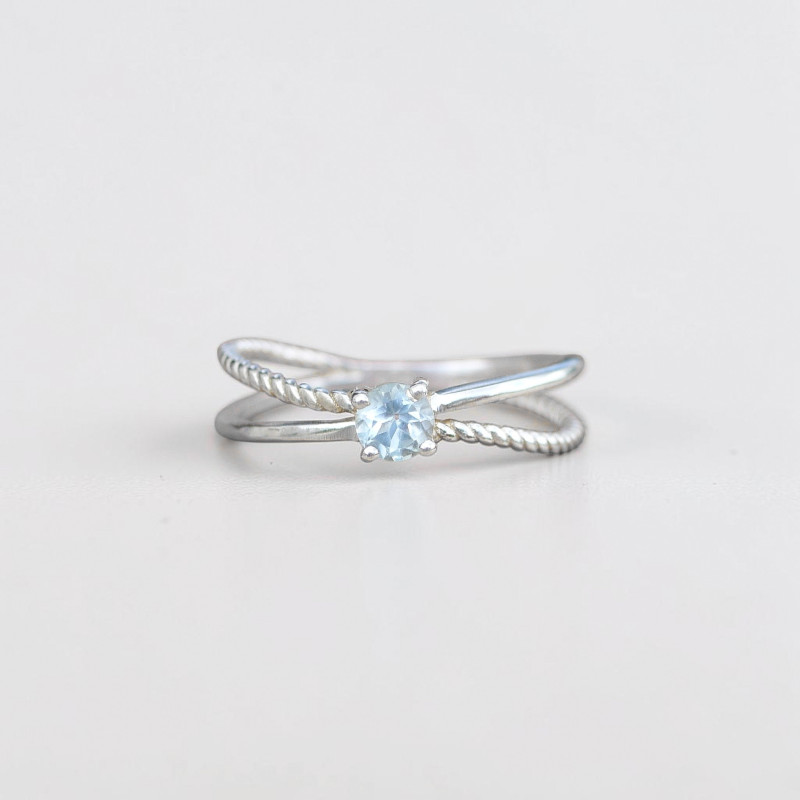 Bague fine double anneau et pierre Topaze bleue T51/54/56/59