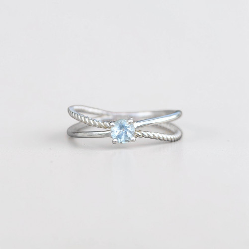 Bague fine double anneau et pierre Topaze bleue T51/54/56/59