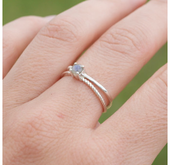 Bague fine double anneau et pierre Labradorite T49/51/54/56/59