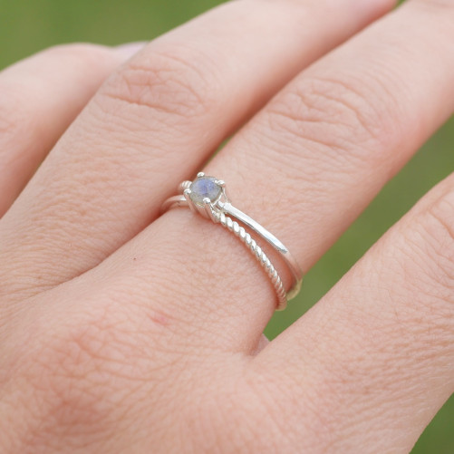 Bague fine double anneau et pierre Labradorite T49/51/54/56/59