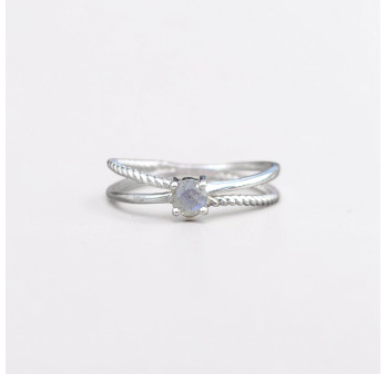 Bague fine double anneau et pierre Labradorite T49/51/54/56/59