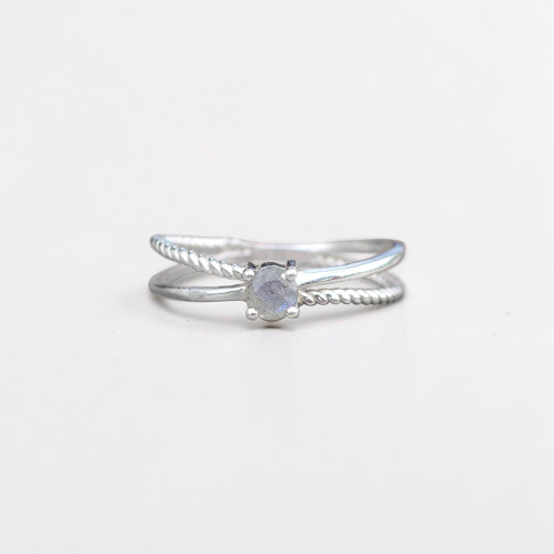 Bague fine double anneau et pierre Labradorite T49/51/54/56/59