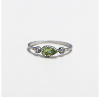 Bague fine argent goutte en Péridot et zircons T49/51/54/57