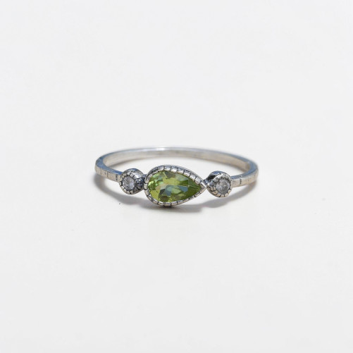 Bague fine argent goutte en Péridot et zircons T49/51/54/57