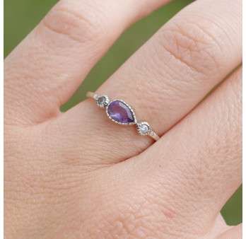 Bague fine argent goutte en Améthyste et zircons T51/54/57