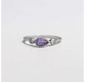 Bague fine argent goutte en Améthyste et zircons T51/54/57