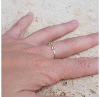 Bague fine argent goutte en Citrine et zircons T49/51/54/56/59