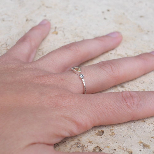 Bague fine argent goutte en Citrine et zircons T49/51/54/56/59