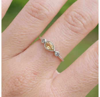 Bague fine argent goutte en Citrine et zircons T49/51/54/56/59