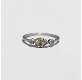 Bague fine argent goutte en Citrine et zircons T49/51/54/56/59