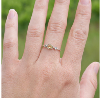 Bague fine argent goutte en Citrine et zircons T49/51/54/56/59