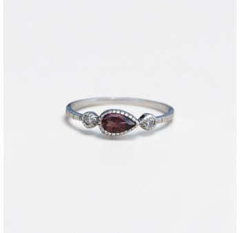 Bague fine argent goutte en Grenat et zircons T52/54/57