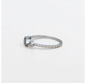 Bague fine argent goutte en Labradorite et zircons T51/54/56
