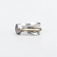 Bague argent martelé anneau doré pierre Quartz rose T53 Bague argent martelé anneau doré pierre Quartz rose T53