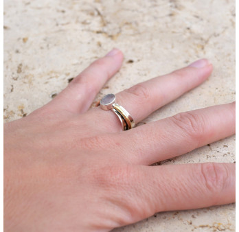 Bague argent martelé anneau doré pierre Quartz rose T53