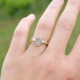 Bague argent martelé anneau doré pierre Quartz rose T53 Bague argent martelé anneau doré pierre Quartz rose T53