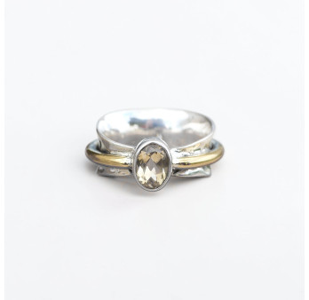 Bague argent martelé anneau doré pierre Citrine T56