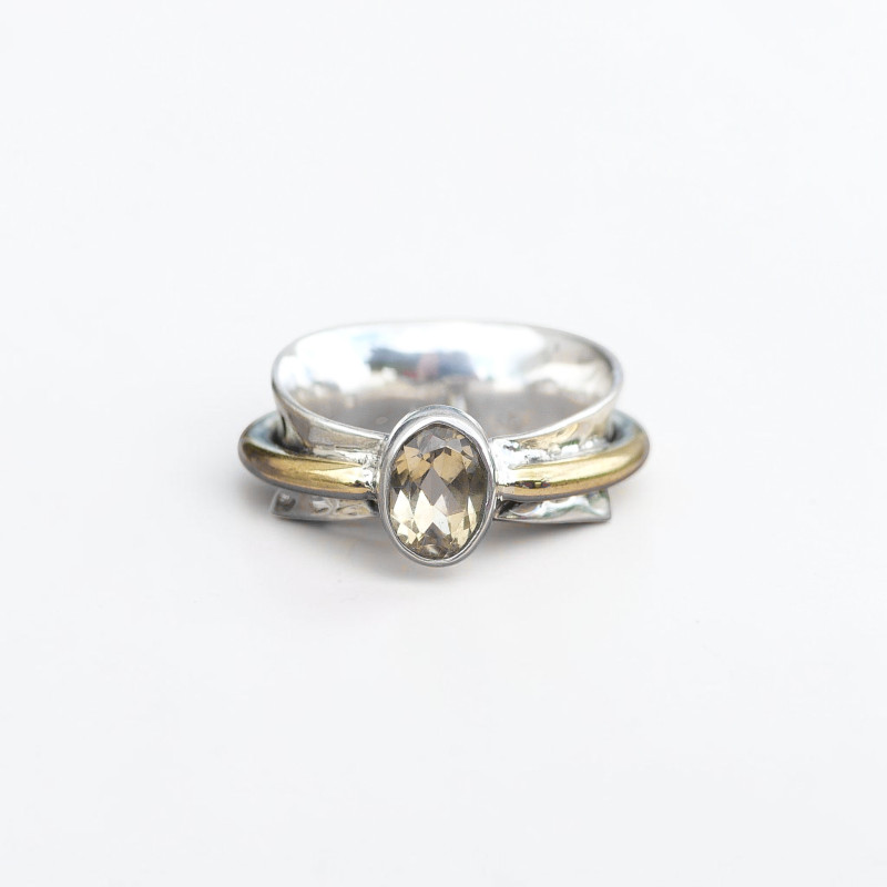 Bague argent martelé anneau doré pierre Citrine T56 Bague argent martelé anneau doré pierre Citrine T56