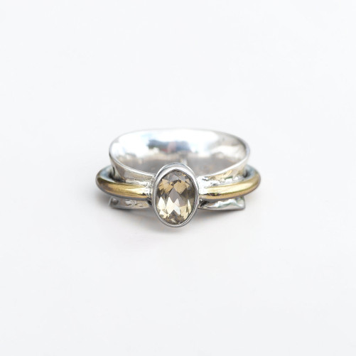 Bague argent martelé anneau doré pierre Citrine T56