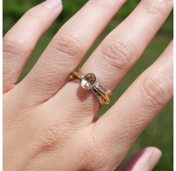 Bague argent martelé anneau doré pierre Citrine T56