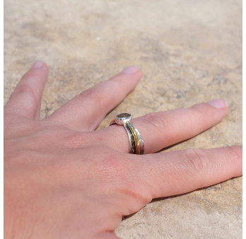 Bague argent martelé anneau doré pierre Citrine T56