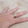 Bague argent martelé anneau doré Pierre de lune irisée T56