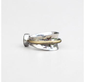 Bague argent martelé anneau doré Pierre de lune irisée T56