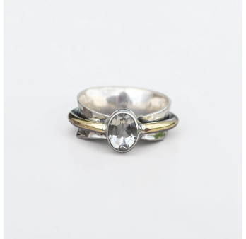 Bague argent martelé anneau doré pierre Prasiolite T53