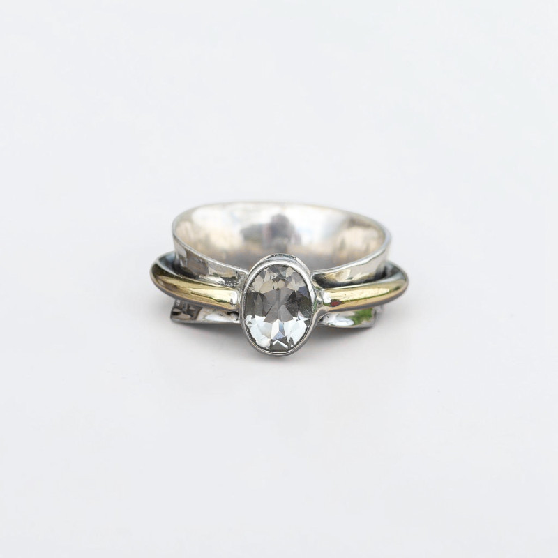 Bague argent martelé anneau doré pierre Prasiolite T53 Bague argent martelé anneau doré pierre Prasiolite T53