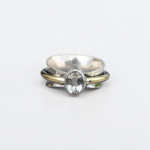 Bague argent martelé anneau doré pierre Prasiolite T53