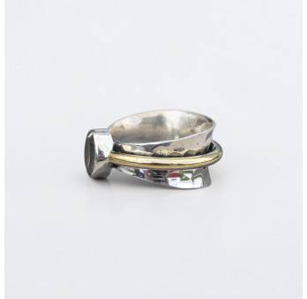 Bague argent martelé anneau doré pierre Prasiolite T53