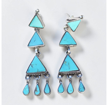 Boucles d'oreilles Nepali triangles en argent et Turquoise d'Arizona
